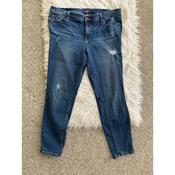 Loft Denim Jeans Size 14 Modern Skinny Distressed Stretch Ann Taylor - Picture 9 of 12